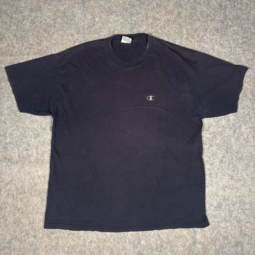 VTG Champion T-Shirt Mens XL Navy Blue Embroidered C Logo Short Sleeve Cotton